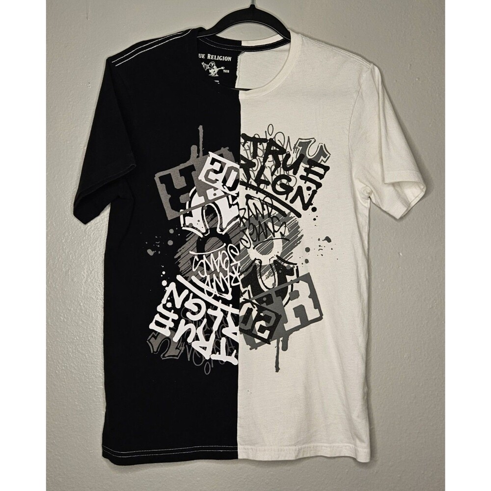 TRUE RELIGION Black / White Graffiti Print Graphic T Shirt Men Size XS